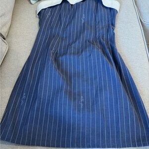 With Jean Cream and Blue Dress